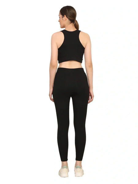 Women Black Padded Bra & Leggings Set