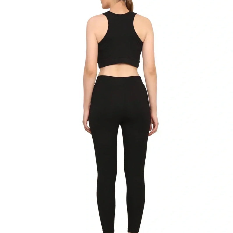 Women Black Padded Bra & Leggings Set