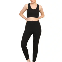 Women Black Padded Bra & Leggings Set