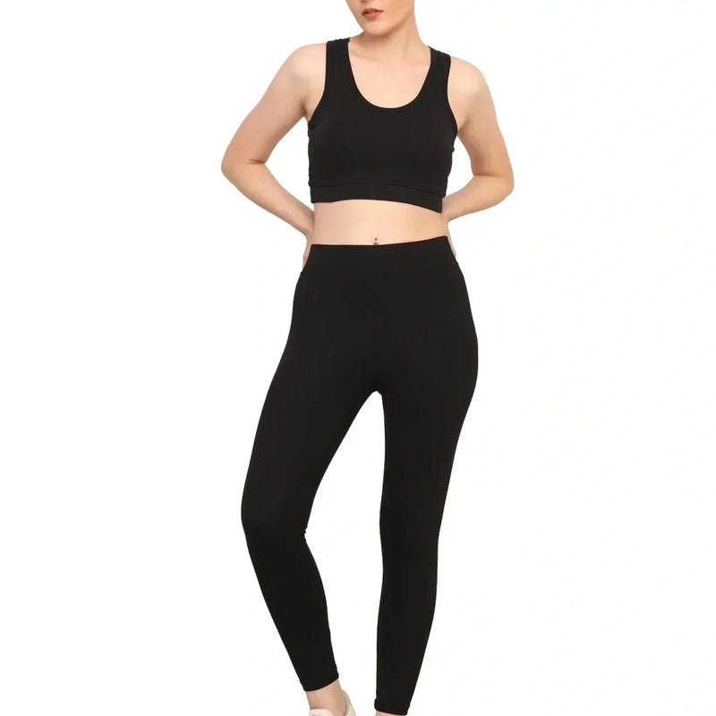Women Black Padded Bra & Leggings Set