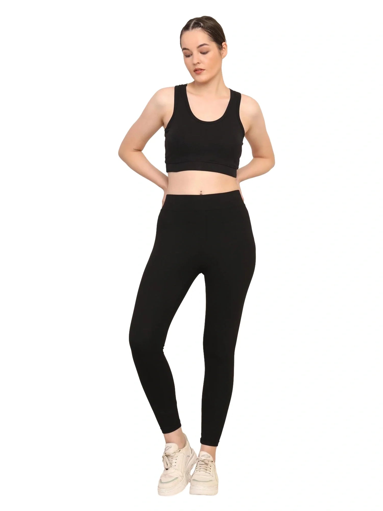 Women Black Padded Bra & Leggings Set
