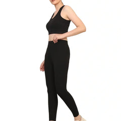 Women Black Padded Bra & Leggings Set
