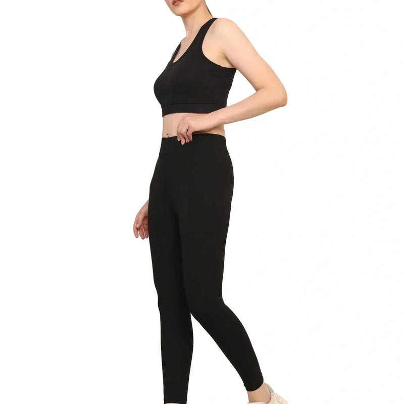 Women Black Padded Bra & Leggings Set