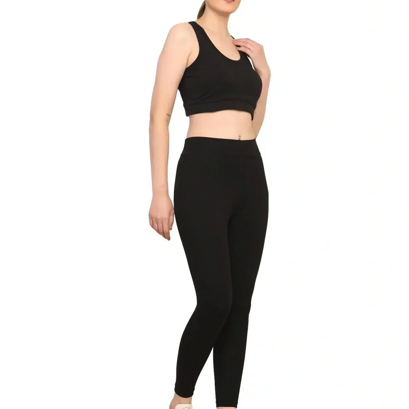 Women Black Padded Bra & Leggings Set