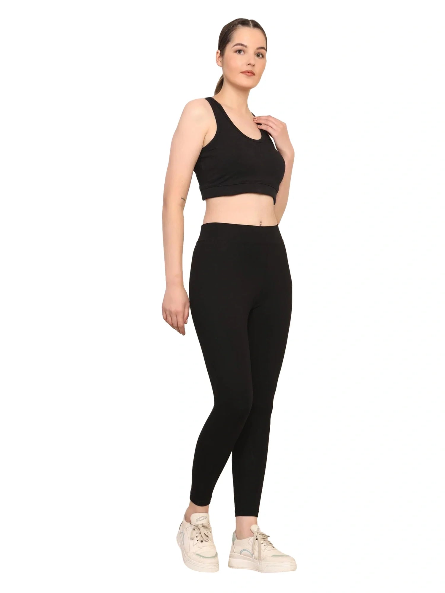 Women Black Padded Bra & Leggings Set