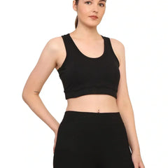 Women Black Padded Bra & Leggings Set