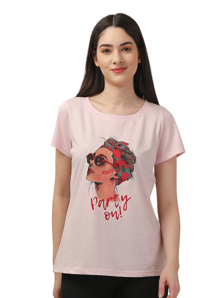 SOIE Woman - Half Sleeve Printed Soft Cotton Modal Lounge T-shirt - -for Women