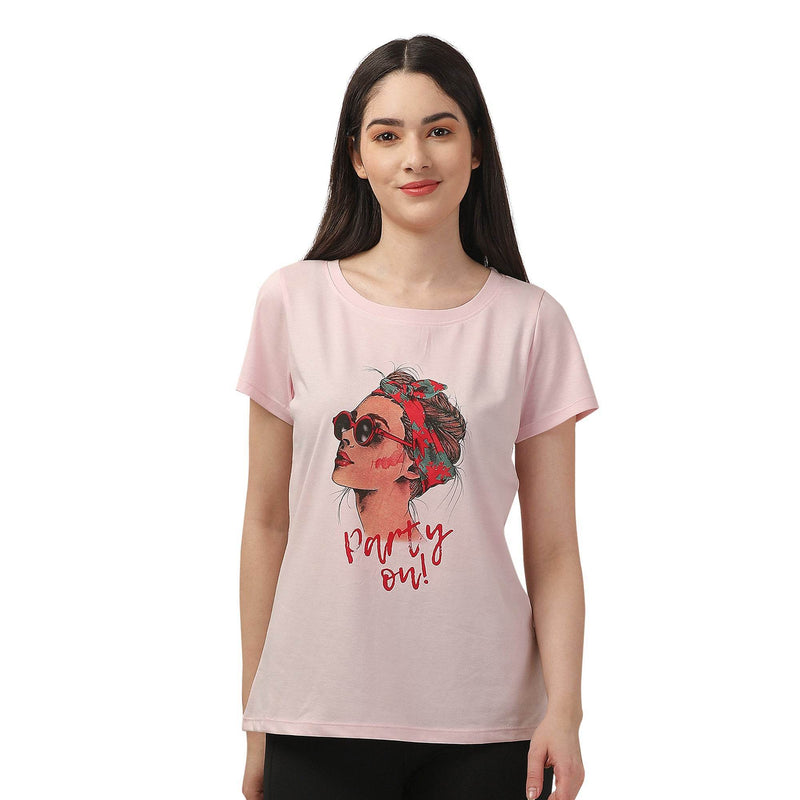 SOIE Woman - Half Sleeve Printed Soft Cotton Modal Lounge T-shirt - -for Women