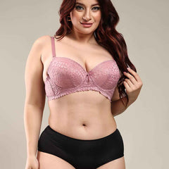 Women Purple Plus Size Floral Lace Padded Push-Up Bra With All Day Comfort