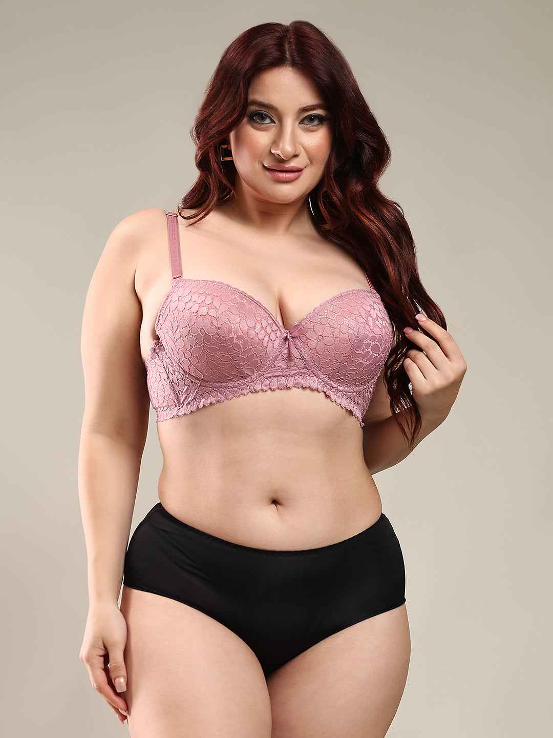 Women Purple Plus Size Floral Lace Padded Push-Up Bra With All Day Comfort