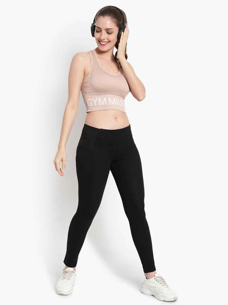 Women Full Coverage Beige Racerback Workout Sports Bra