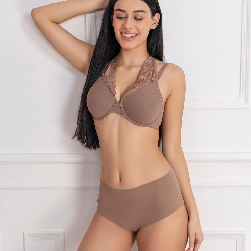 Padded Underwired Lace Panel T-Shirt Bra
