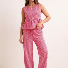 Summer Checks Peplum Top and Pyjama Set