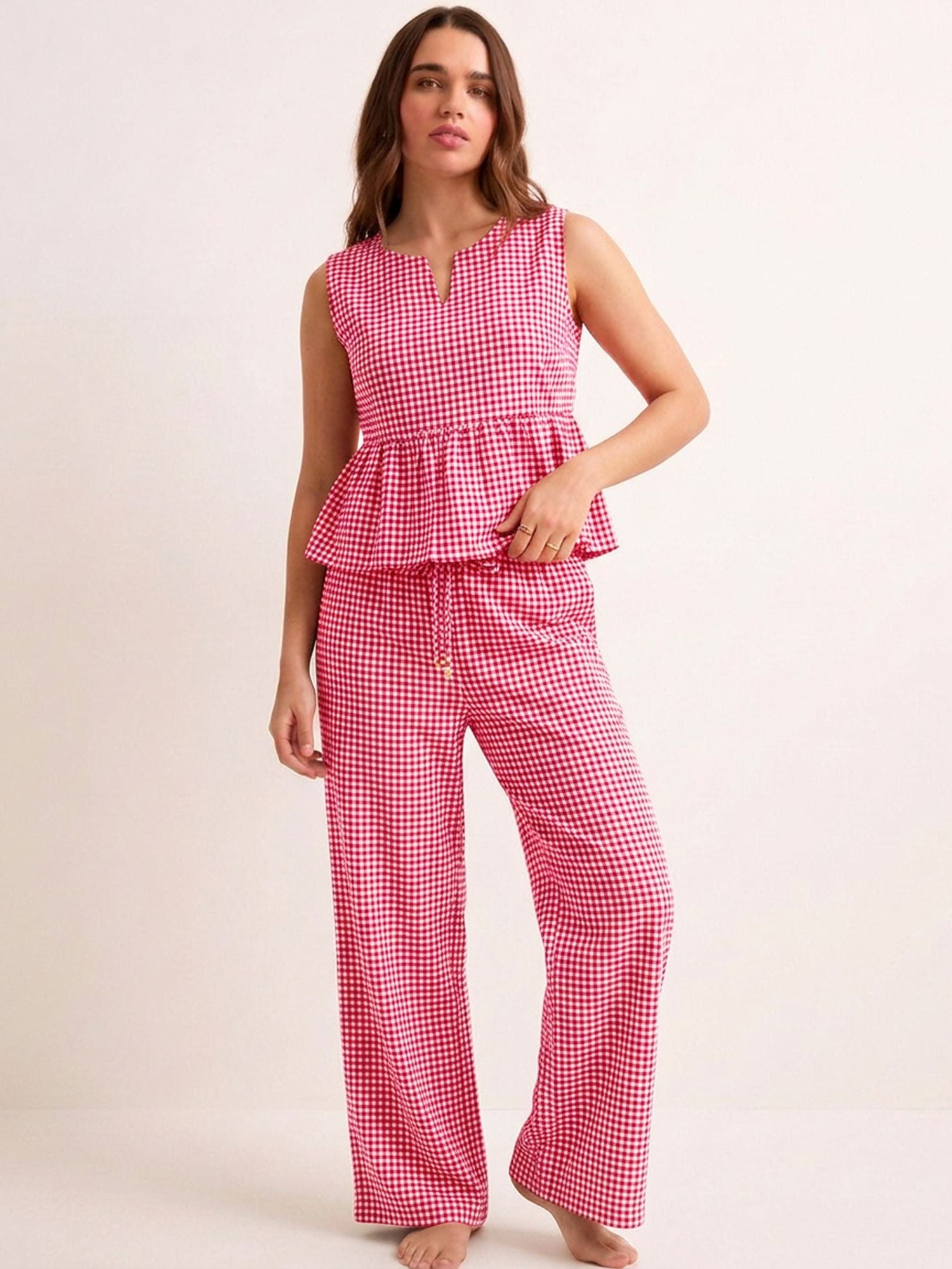 Summer Checks Peplum Top and Pyjama Set