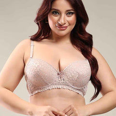 Women Beige Plus Size Floral Lace Padded Push-Up Bra With All Day Comfort