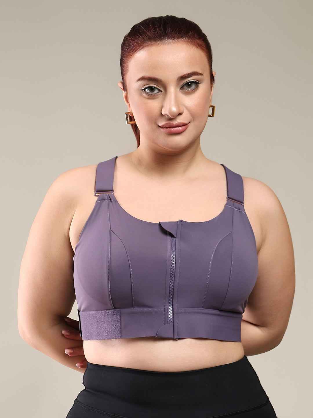 Women High Impact Front Zip Full Coverage Belt Sports Bra