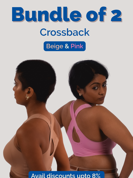 Fursat Crossback Bras for Women | Bundle of 2 - Beige & Pink 