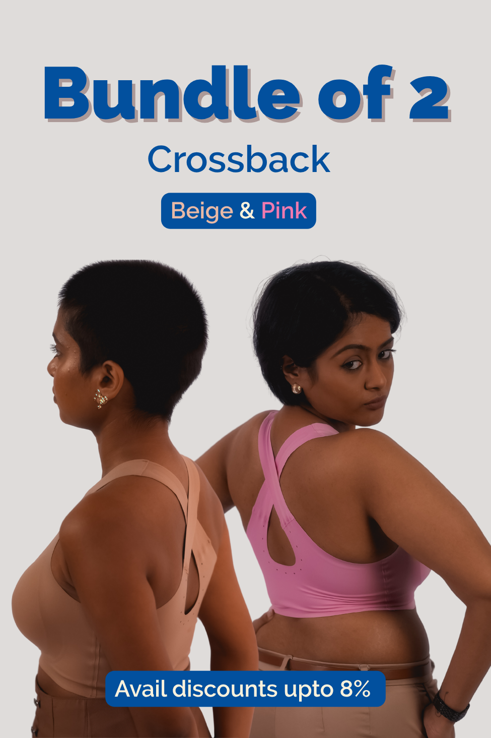 Fursat Crossback Bras for Women | Bundle of 2 - Beige & Pink 