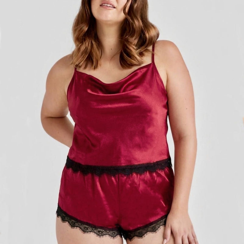 Satin Red Lace Cami And Shorts Nightwear Set