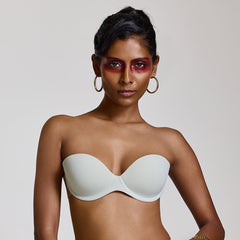 MAROON Free Transparent Belt Strapless Seamless Silicone Invisible Bra Breast Lifting Dress Half Coverage Nylon Lightly Padded Transparent Back Underwire Stick-on Bra. White