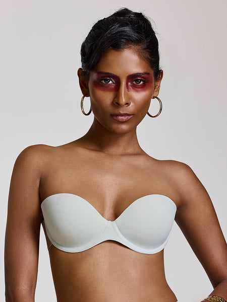 MAROON Free Transparent Belt Strapless Seamless Silicone Invisible Bra Breast Lifting Dress Half Coverage Nylon Lightly Padded Transparent Back Underwire Stick-on Bra. White