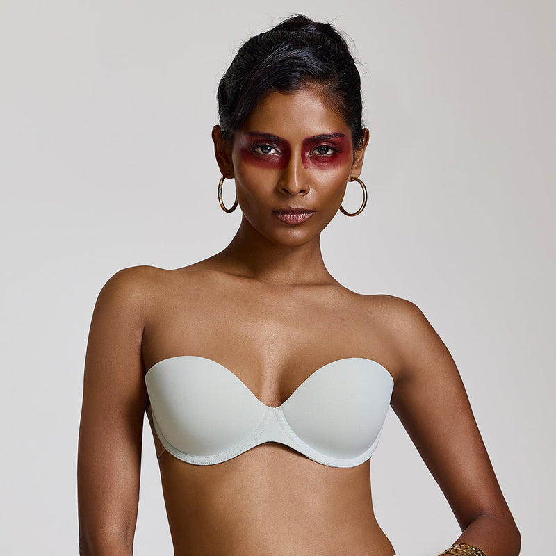 MAROON Free Transparent Belt Strapless Seamless Silicone Invisible Bra Breast Lifting Dress Half Coverage Nylon Lightly Padded Transparent Back Underwire Stick-on Bra. White