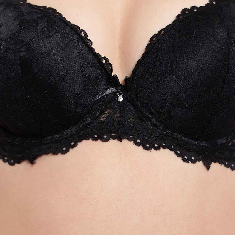 Women's Elegant Lace Love Double Padded Underwired Push up Bra Panty Bridal Set