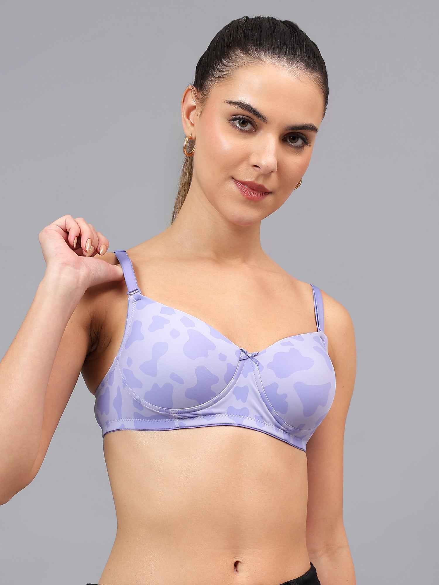 Women Full Coverage Convertible Straps Non-Wired Printed Padded T-Shirt Bra