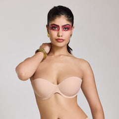 MAROON Free Transparent Belt Strapless Seamless Silicone Invisible Bra Breast Lifting Dress Half Coverage Nylon Lightly Padded Transparent Back Underwire Stick-on Bra. Nude