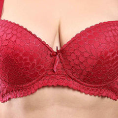 Women Maroon Plus Size Floral Lace Padded Push-Up Bra With All Day Comfort