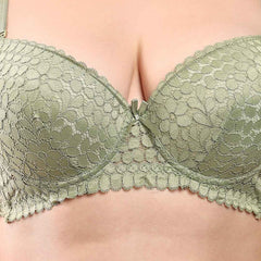 Women Light Green Plus Size Floral Lace Padded Push-Up Bra With All Day Comfort