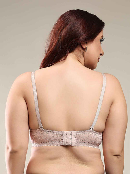 Women Beige Plus Size Floral Lace Padded Push-Up Bra With All Day Comfort