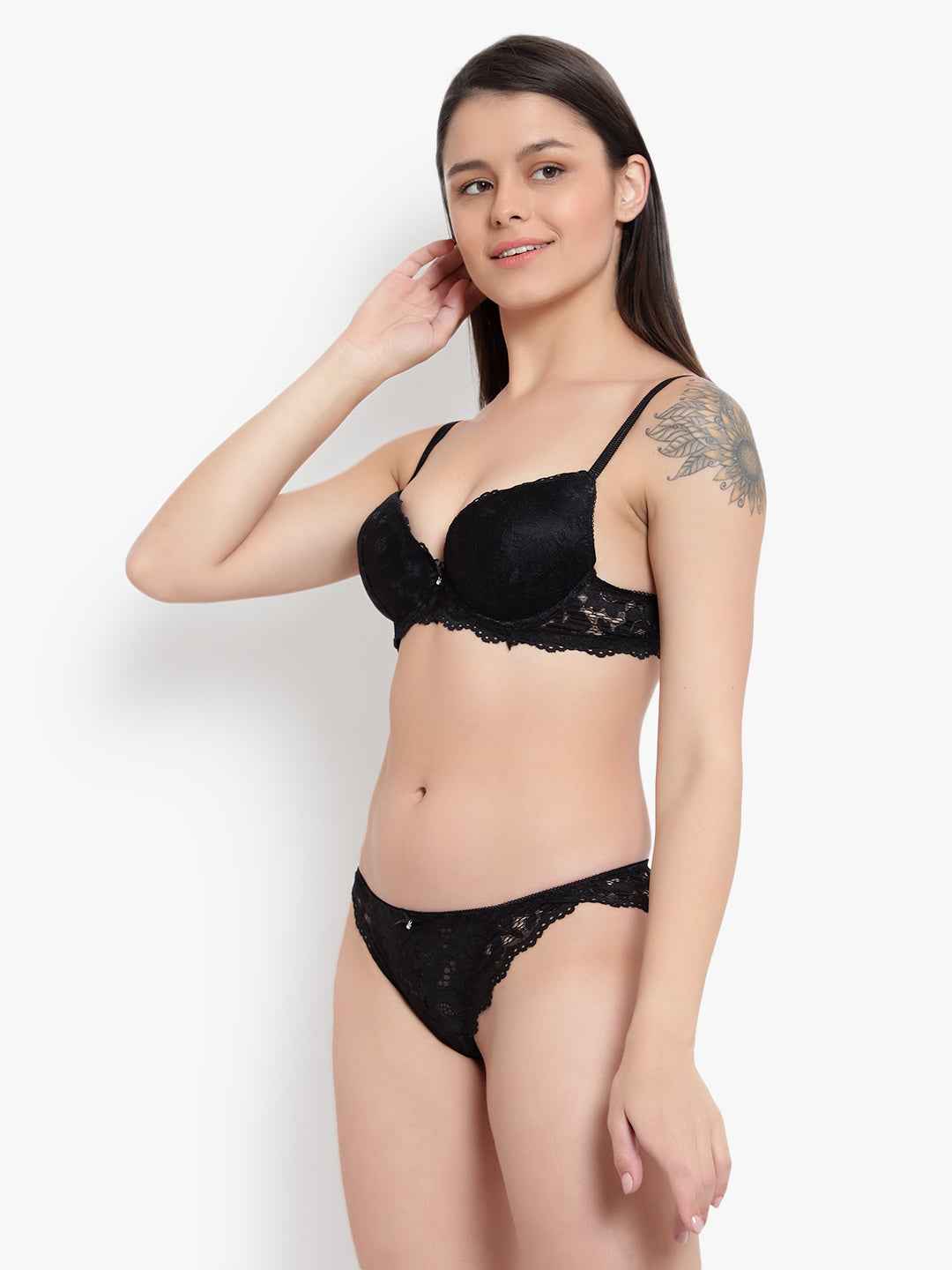 Women's Elegant Lace Love Double Padded Underwired Push up Bra Panty Bridal Set