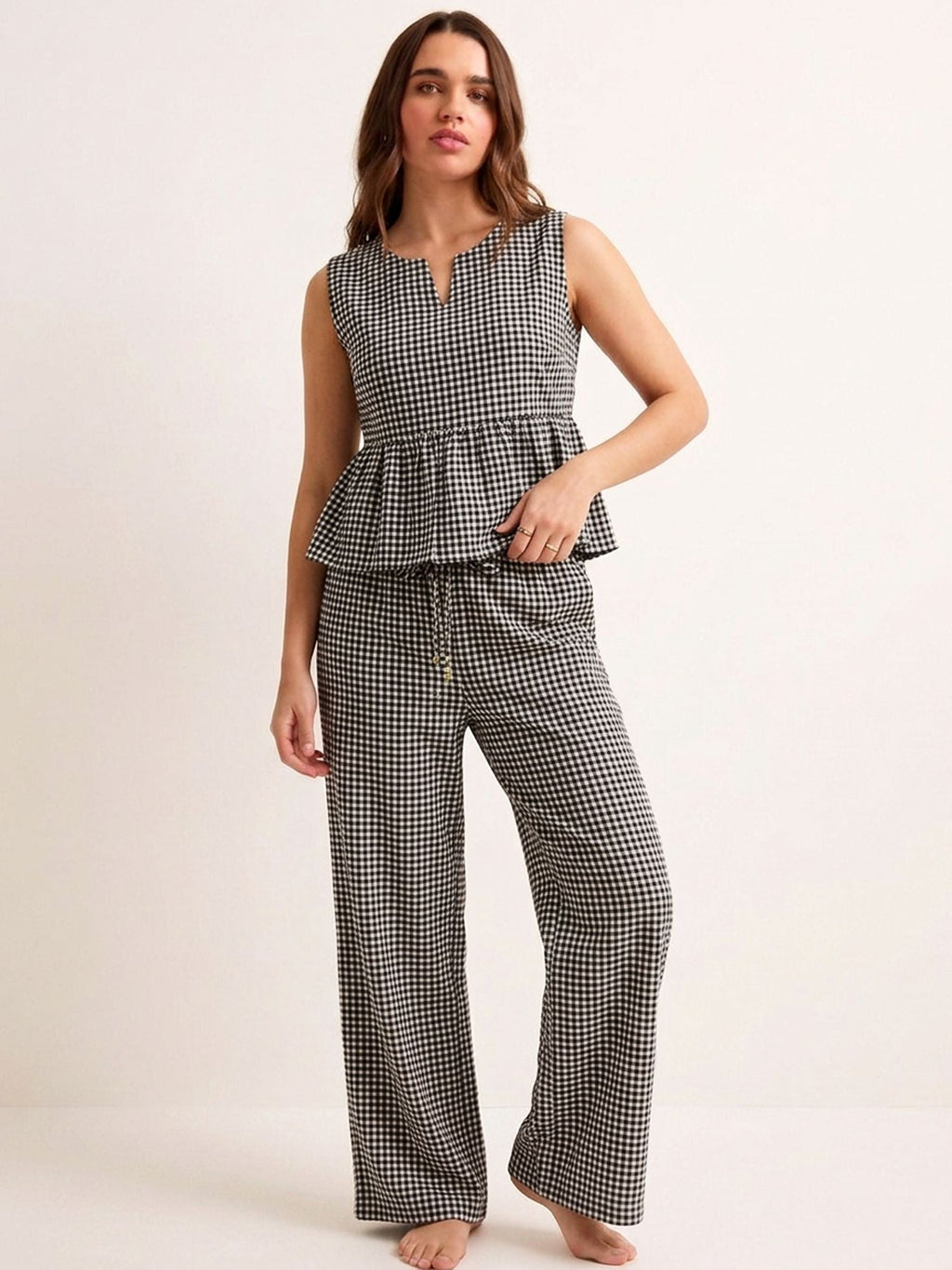 Summer Checks Peplum Top and Pyjama Set