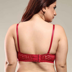 Women Maroon Plus Size Floral Lace Padded Push-Up Bra With All Day Comfort