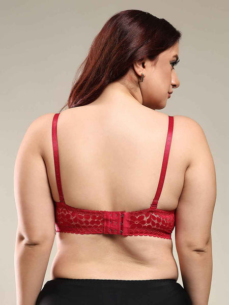 Women Maroon Plus Size Floral Lace Padded Push-Up Bra With All Day Comfort
