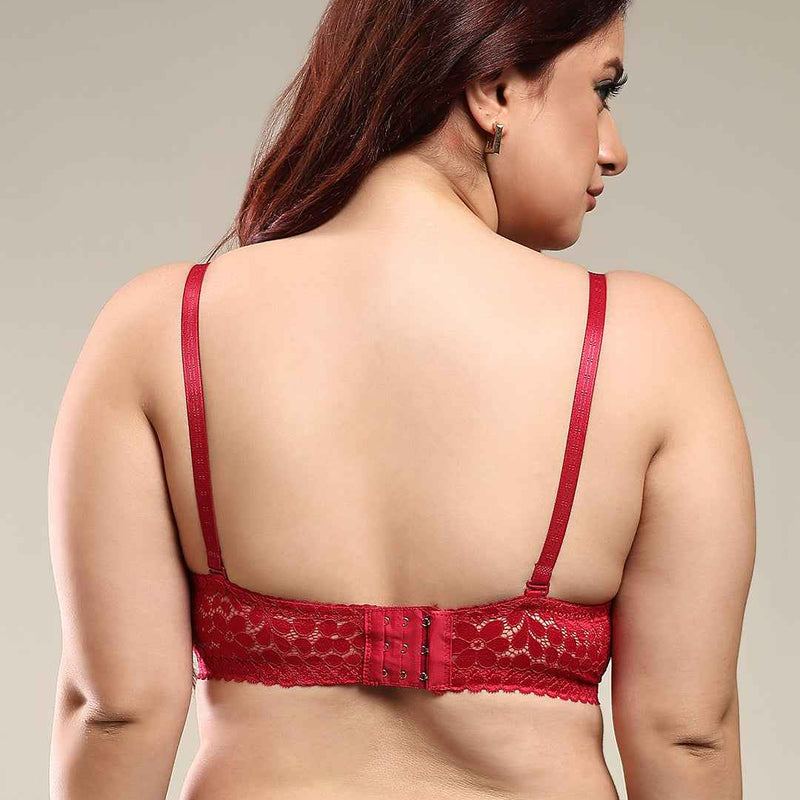 Women Maroon Plus Size Floral Lace Padded Push-Up Bra With All Day Comfort