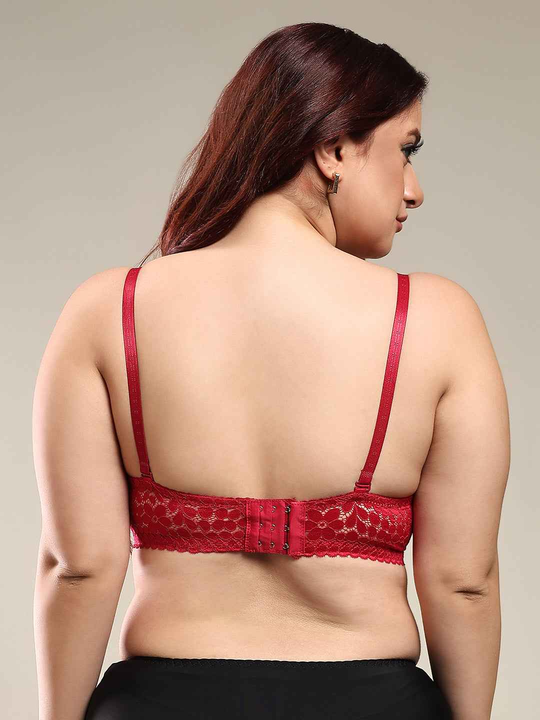 Women Maroon Plus Size Floral Lace Padded Push-Up Bra With All Day Comfort