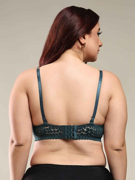 Women Bottal Green Plus Size Floral Lace Padded Push-Up Bra With All Day Comfort