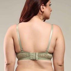 Women Light Green Plus Size Floral Lace Padded Push-Up Bra With All Day Comfort