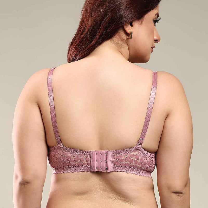 Women Purple Plus Size Floral Lace Padded Push-Up Bra With All Day Comfort