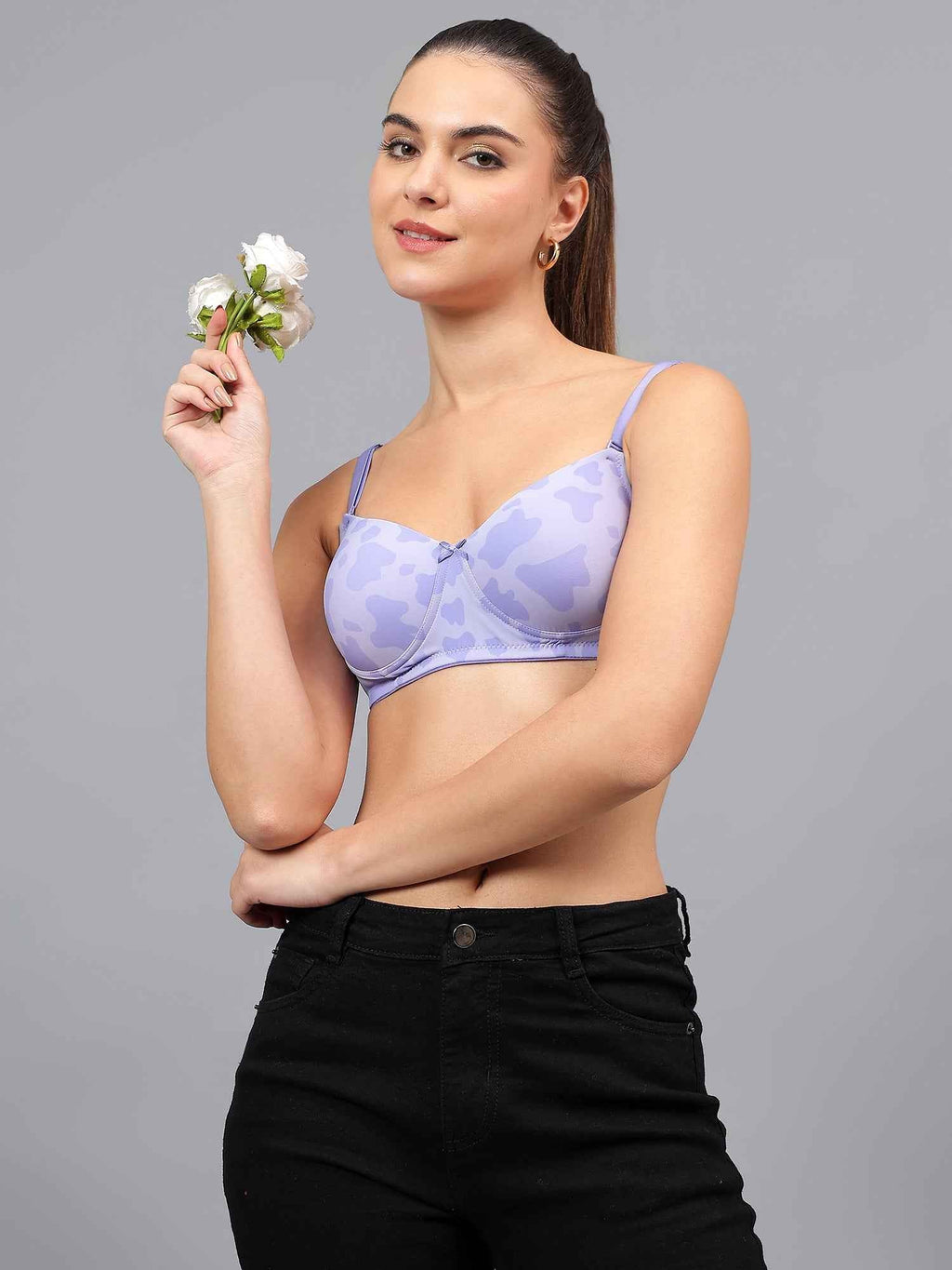 Women Full Coverage Convertible Straps Non-Wired Printed Padded T-Shirt Bra