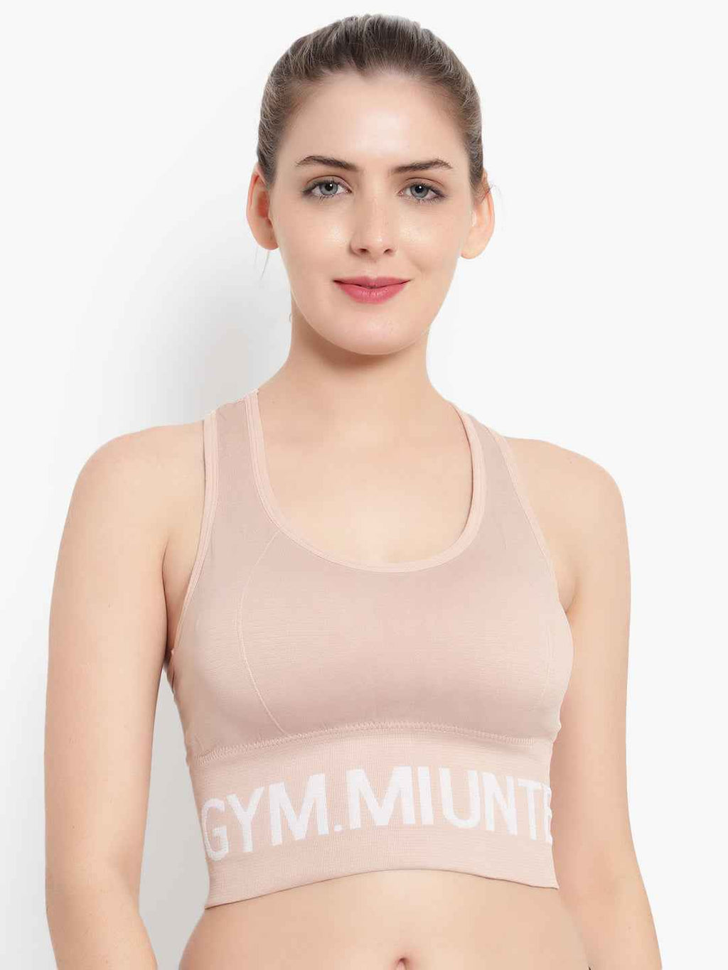 Women Full Coverage Beige Racerback Workout Sports Bra