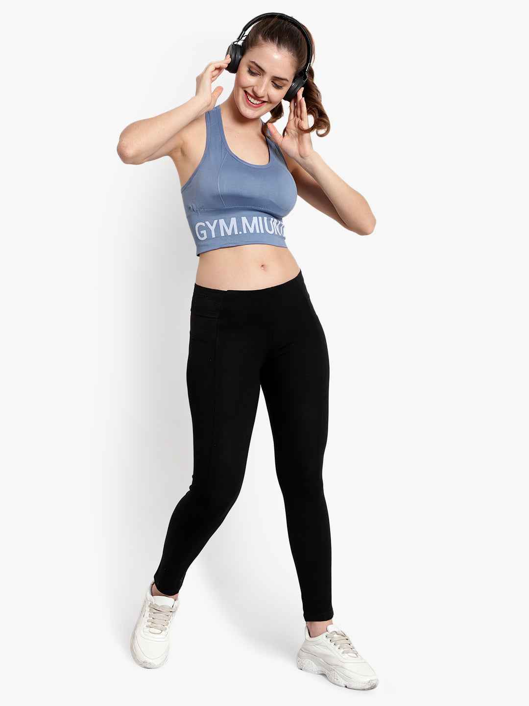 Women Sea Blue Racerback Workout Sports Bra