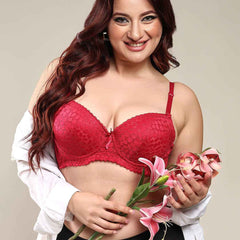 Women Maroon Plus Size Floral Lace Padded Push-Up Bra With All Day Comfort