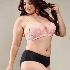 Women Peach Plus Size Floral Lace Padded Push-Up Bra With All Day Comfort