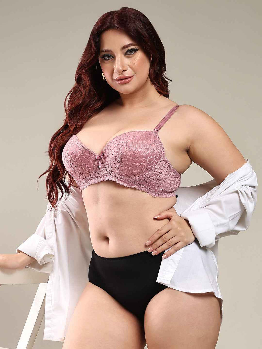 Women Purple Plus Size Floral Lace Padded Push-Up Bra With All Day Comfort