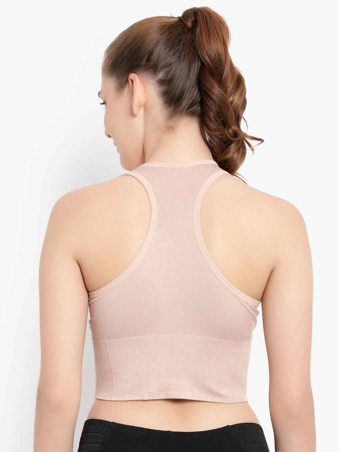 Women Full Coverage Beige Racerback Workout Sports Bra