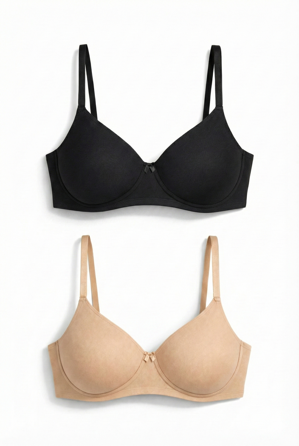 Munns & Mars Pack of 2 Cotton Lightly Padded T-Shirt Bra Beige and Black