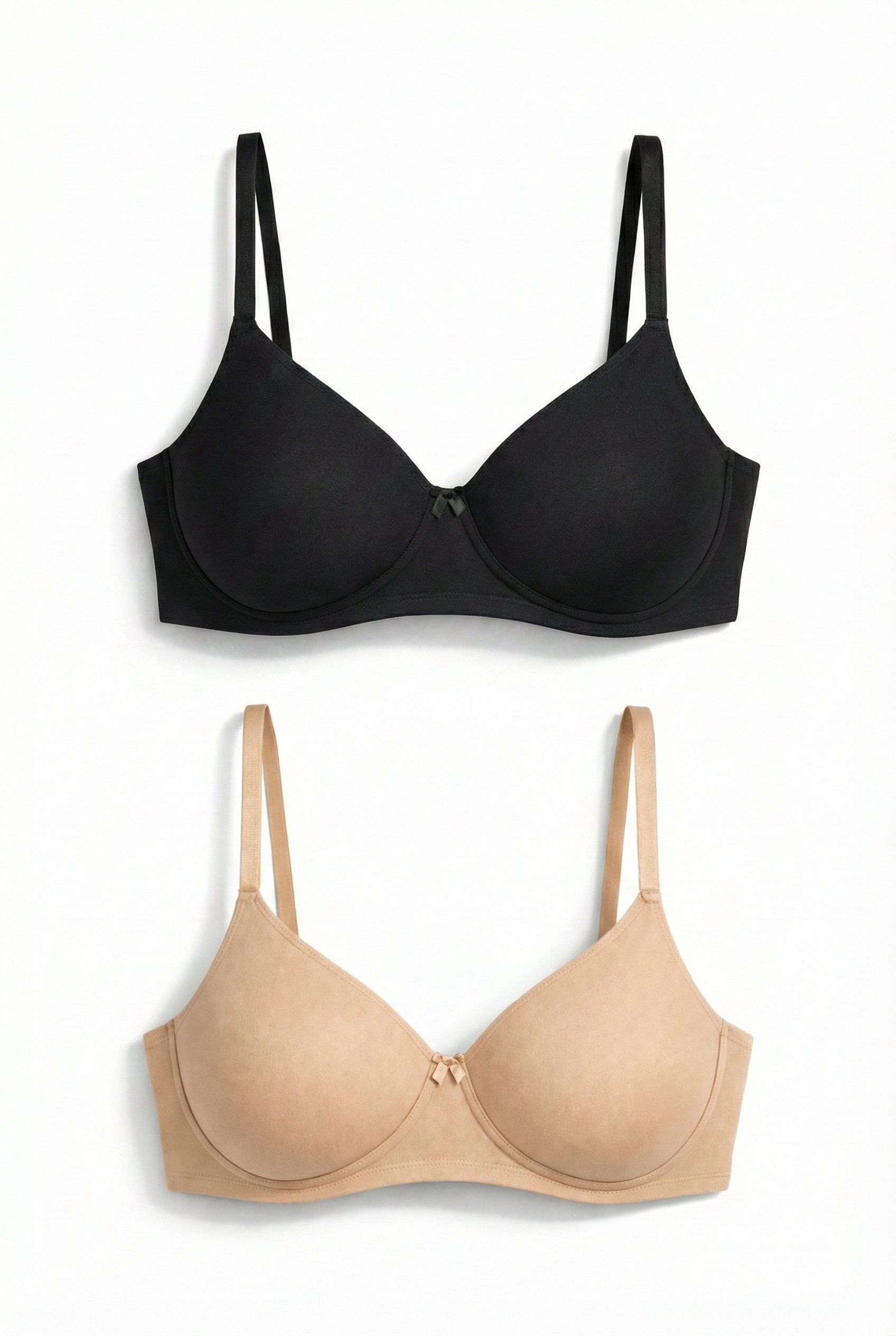 Munns & Mars Pack of 2 Cotton Lightly Padded T-Shirt Bra Beige and Black